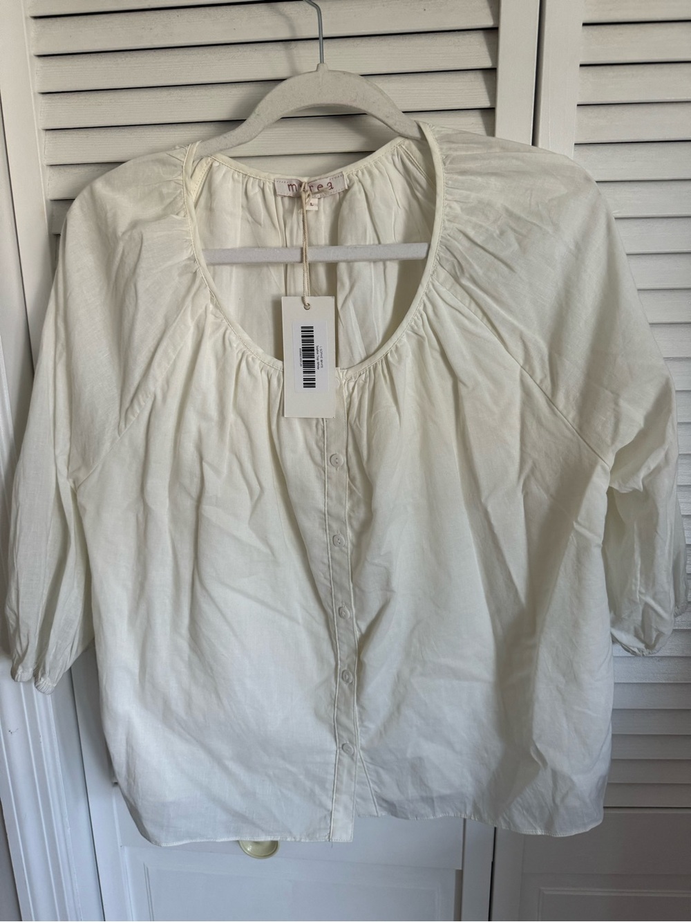 Soft Ivory Button-Front Peasant Blouse - Unbranded